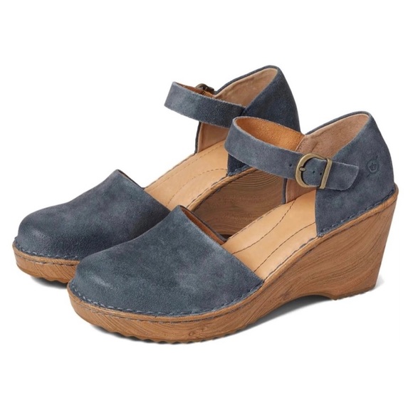 Born Nellie Platform Clog Closed Back Mary Jane Distressed Dark Blue Suede 10M - Picture 14 of 14